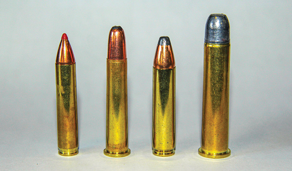 Shown for comparison from left to right: The 350 Legend, 360 Buckhammer, 400 Legend and the 45-70 Government.